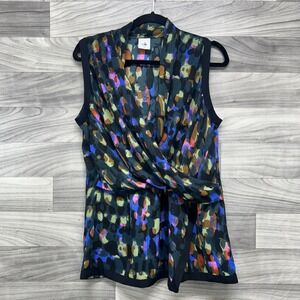 Cabi Faux Wrap Flattering Blouse Women's M Multicolor Abstract‎ Print Sleeveless